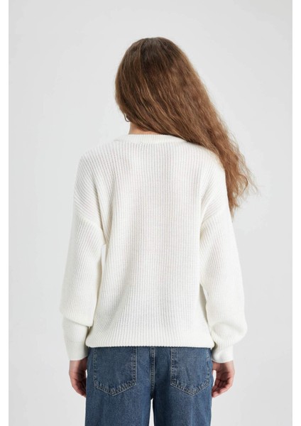 Regular Fit Bisiklet Yaka Selanik Kumaş Basic Düz Triko Kazak H6905AZ24WN