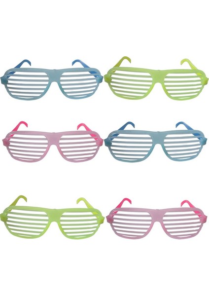 Camsız Fosforlu Shutter 3 Renk Panjur Gözlük 6 Adet Glow Retro