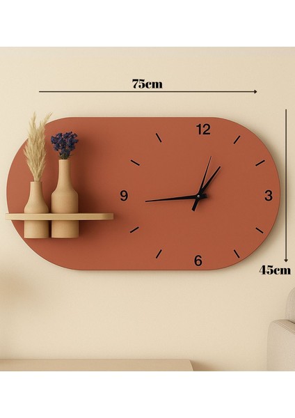 Modern Tasarım Raflı Oval Duvar Saati Renkli - Ahşap Dekoratif Duvar Saati Yatay modelleri