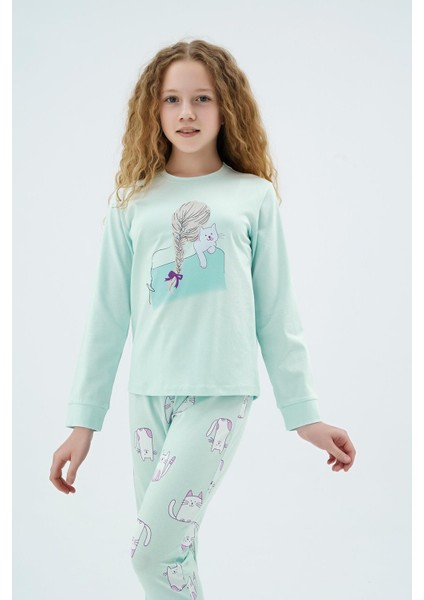 Kız Çocuk Yeşil Uzun Kollu Desenli Pijama Takımı C9T0N98 fiyatları