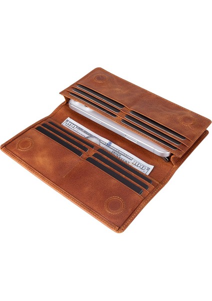 Aura Hakiki Deri, El Yapımı, Telefon Bölmeli, Kadın Cüzdanı, Karamel fırsatları