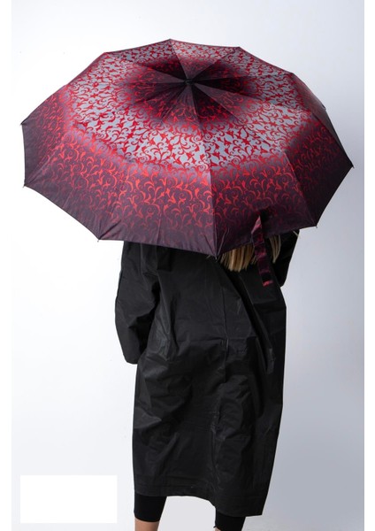 Kırmızı - Siyah Desenli Premium Seri 10 Telli Ahşap Saplı Tam Otomatik Kadın Şemsiye modelleri