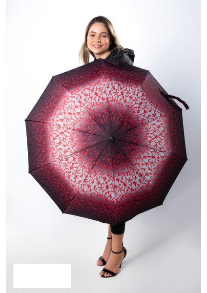 Kırmızı - Siyah Desenli Premium Seri 10 Telli Ahşap Saplı Tam Otomatik Kadın Şemsiye indirimleri