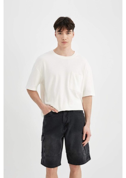 %100 Pamuk Kargo Fit Jean Bermuda Şort C1513AX24SM