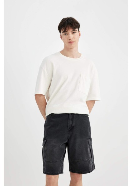 %100 Pamuk Kargo Fit Jean Bermuda Şort C1513AX24SM