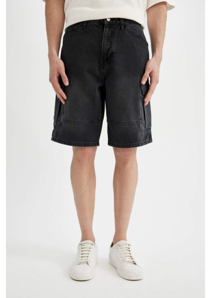 %100 Pamuk Kargo Fit Jean Bermuda Şort C1513AX24SM