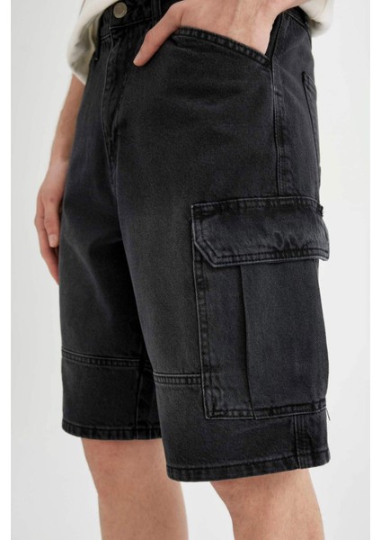 %100 Pamuk Kargo Fit Jean Bermuda Şort C1513AX24SM