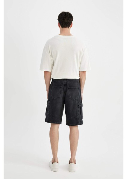 %100 Pamuk Kargo Fit Jean Bermuda Şort C1513AX24SM