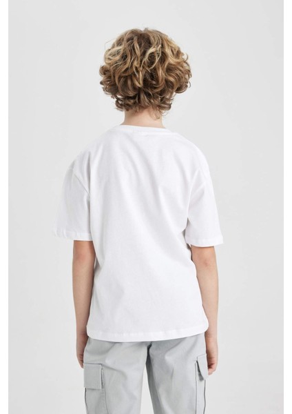 Erkek Çocuk Oversize Geniş Kalıp Bisiklet Yaka Baskılı Kısa Kollu Tişört