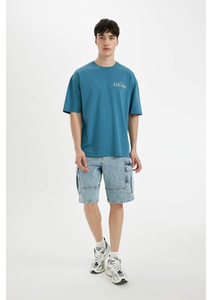 %100 Pamuk Kargo Fit Jean Bermuda Şort C2047AX24SM