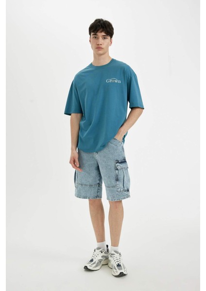 %100 Pamuk Kargo Fit Jean Bermuda Şort C2047AX24SM