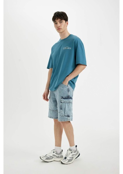 %100 Pamuk Kargo Fit Jean Bermuda Şort C2047AX24SM