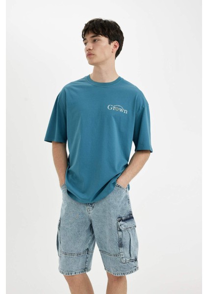 %100 Pamuk Kargo Fit Jean Bermuda Şort C2047AX24SM