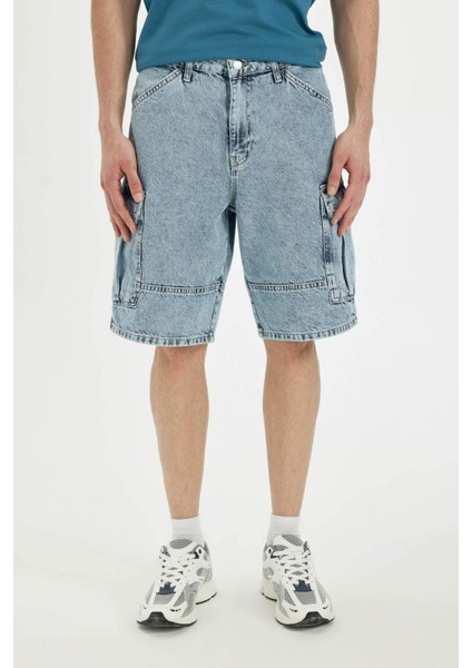 %100 Pamuk Kargo Fit Jean Bermuda Şort C2047AX24SM