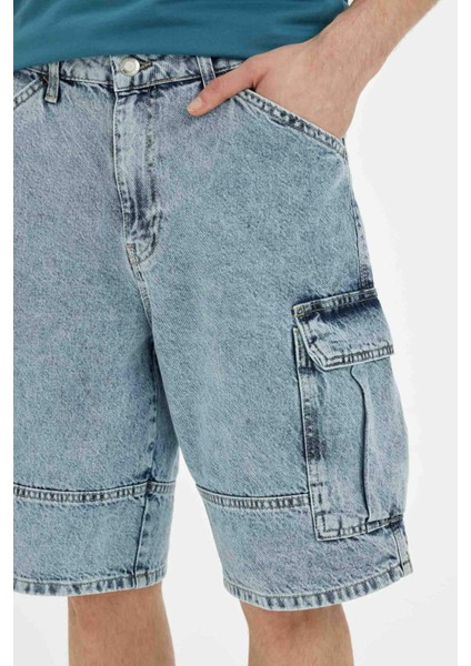 %100 Pamuk Kargo Fit Jean Bermuda Şort C2047AX24SM