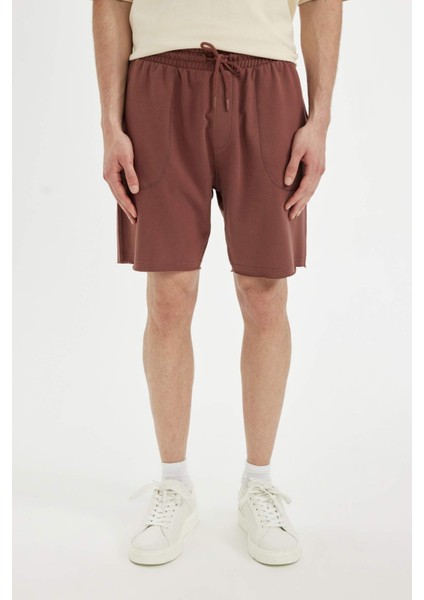 %100 Pamuk Slim Fit Dar Kesim Dar Paça Cepli Basic Düz Şort B8673AX24SM