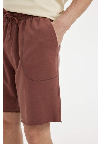 %100 Pamuk Slim Fit Dar Kesim Dar Paça Cepli Basic Düz Şort B8673AX24SM