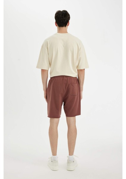 %100 Pamuk Slim Fit Dar Kesim Dar Paça Cepli Basic Düz Şort B8673AX24SM