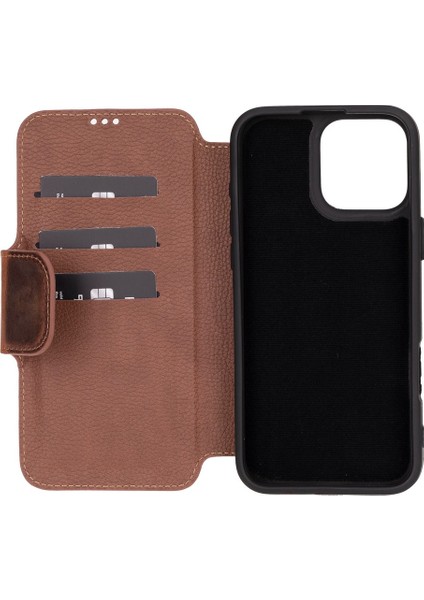Apple iPhone 16 Pro Max Uyumlu, Hakiki Deri, El Yapımı, Cüzdanlı Kılıf, Antik Kahve indirimleri