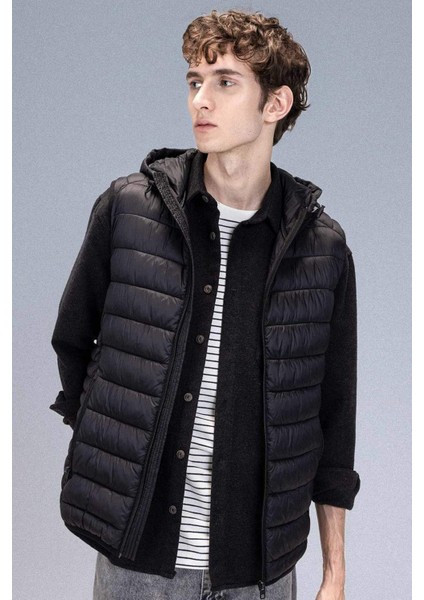 Hafif Şişme Yelek Su İtici Slim Fit Dar Kesim Kapüşonlu Fermuarlı Cepli Mevsimlik N4652AZ24AU