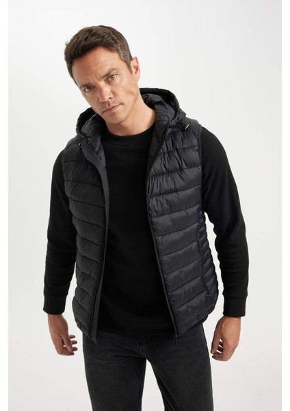 Hafif Şişme Yelek Su İtici Slim Fit Dar Kesim Kapüşonlu Fermuarlı Cepli Mevsimlik N4652AZ24AU