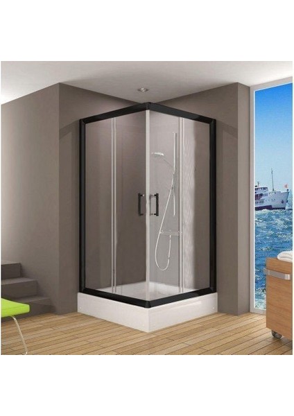 Siyah Profil Duşakabin + Kare Duş Teknesi