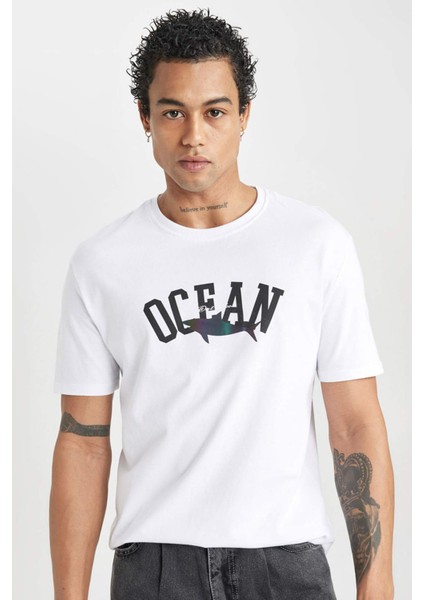 Regular Fit Bisiklet Yaka Baskılı Kısa Kollu Tişört B8935AX24SM