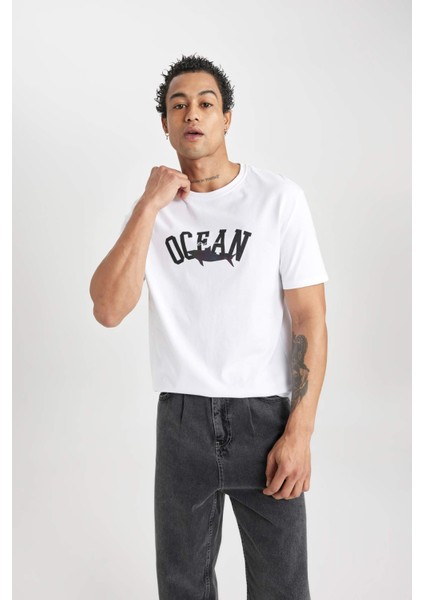 Regular Fit Bisiklet Yaka Baskılı Kısa Kollu Tişört B8935AX24SM