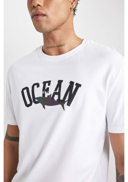 Regular Fit Bisiklet Yaka Baskılı Kısa Kollu Tişört B8935AX24SM