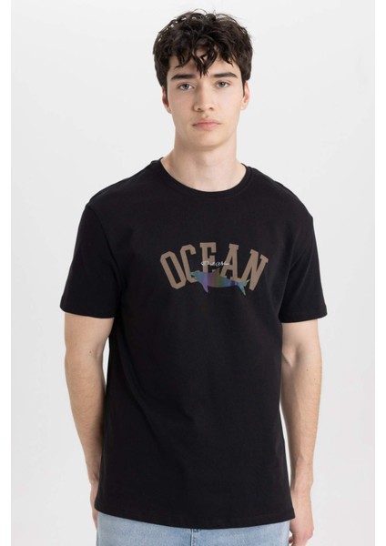 Regular Fit Bisiklet Yaka Baskılı Kısa Kollu Tişört B8935AX24SM