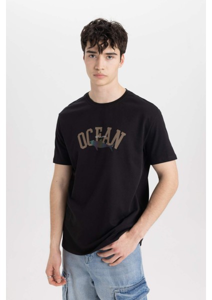 Regular Fit Bisiklet Yaka Baskılı Kısa Kollu Tişört B8935AX24SM