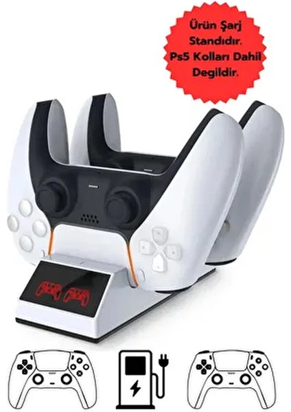 Ps5 Dualsense Şarj Cihazı Çift Kol Göstergeli Oyun Aksesuarı Beyaz Tasarım
