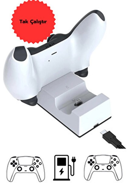 Ps5 Dualsense Şarj Cihazı Çift Kol Göstergeli Oyun Aksesuarı Beyaz Tasarım fiyatları