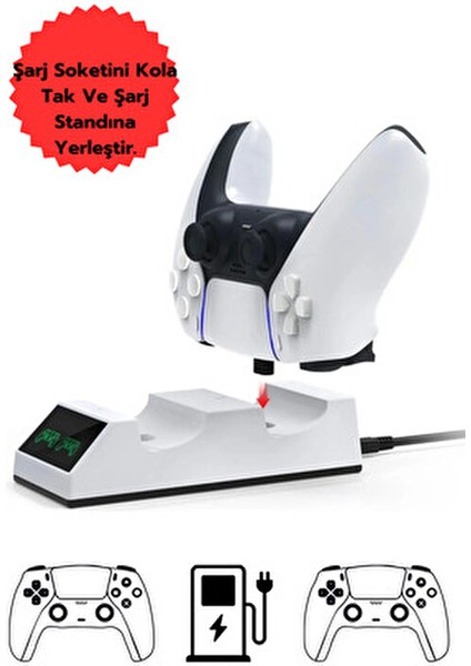 Ps5 Dualsense Şarj Cihazı Çift Kol Göstergeli Oyun Aksesuarı Beyaz Tasarım fırsatları