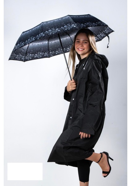 Kırmızı - Siyah Desenli Premium Seri 10 Telli Ahşap Saplı Tam Otomatik Kadın Şemsiye