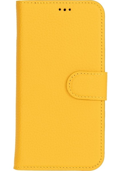 Apple iPhone 16 Plus Uyumlu, Hakiki Deri, El Yapımı, Cüzdanlı Kılıf, Limon Sarı fırsatları