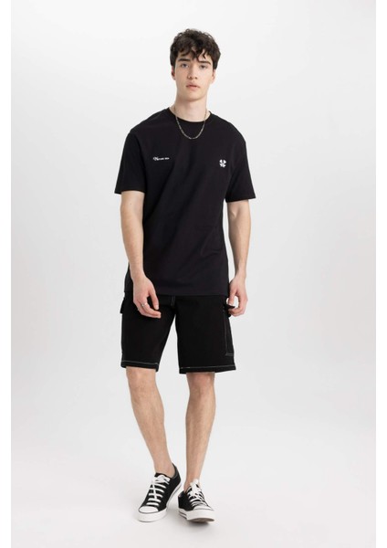 %100 Pamuk Regular Fit Bisiklet Yaka Baskılı Kısa Kollu Tişört C2117AX24SM