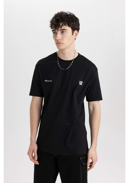 %100 Pamuk Regular Fit Bisiklet Yaka Baskılı Kısa Kollu Tişört C2117AX24SM