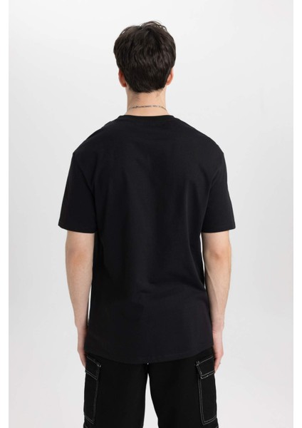 %100 Pamuk Regular Fit Bisiklet Yaka Baskılı Kısa Kollu Tişört C2117AX24SM