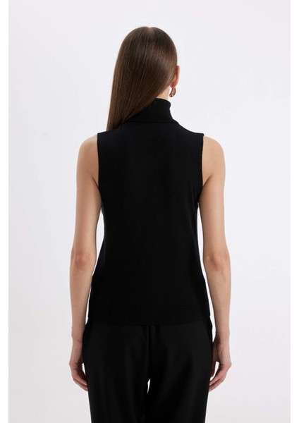 Siyah Regular Fit Balıkçı Yaka Kolsuz Basic Düz Triko Kazak U8250AZ24AU