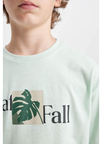 Erkek Çocuk Oversize Geniş Kalıp Bisiklet Yaka Baskılı Kısa Kollu Tişört