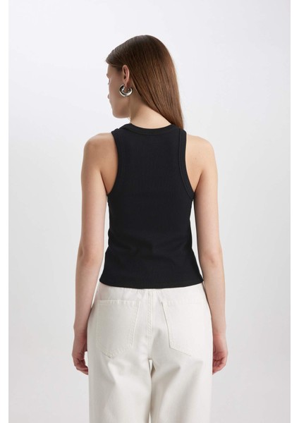 Slim Fit Dar Kesim Halter Yaka Fitilli Kaşkorse Atlet C4078AX24SP