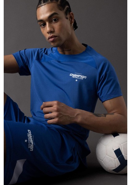 Fit Slim Fit Dar Kesim Bisiklet Yaka Baskılı Kısa Kollu Sporcu Tişört B5019AX24SP