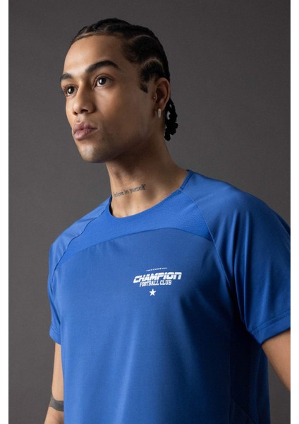 Fit Slim Fit Dar Kesim Bisiklet Yaka Baskılı Kısa Kollu Sporcu Tişört B5019AX24SP