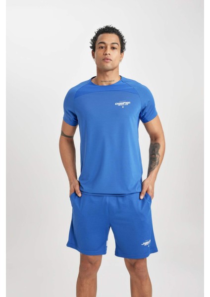 Fit Slim Fit Dar Kesim Bisiklet Yaka Baskılı Kısa Kollu Sporcu Tişört B5019AX24SP