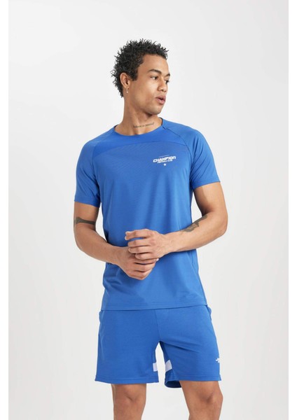 Fit Slim Fit Dar Kesim Bisiklet Yaka Baskılı Kısa Kollu Sporcu Tişört B5019AX24SP