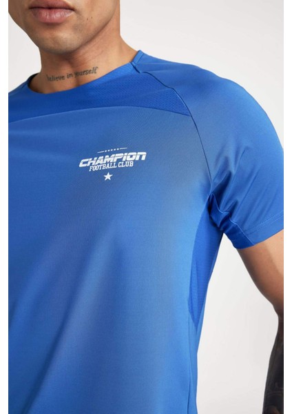 Fit Slim Fit Dar Kesim Bisiklet Yaka Baskılı Kısa Kollu Sporcu Tişört B5019AX24SP