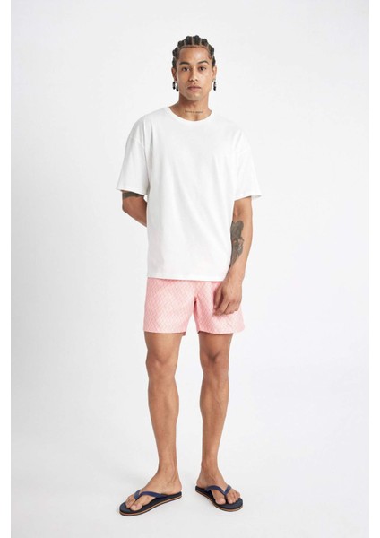 Desenli File Astarlı Kısa Boy Deniz Şortu B7442AX24HS