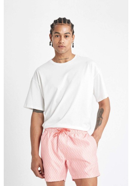 Desenli File Astarlı Kısa Boy Deniz Şortu B7442AX24HS