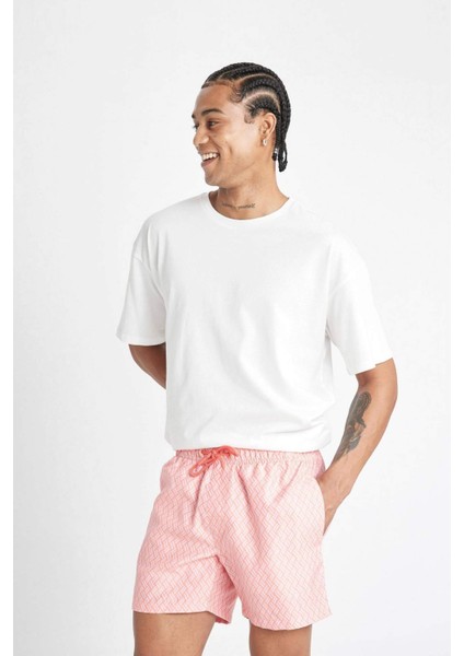 Desenli File Astarlı Kısa Boy Deniz Şortu B7442AX24HS